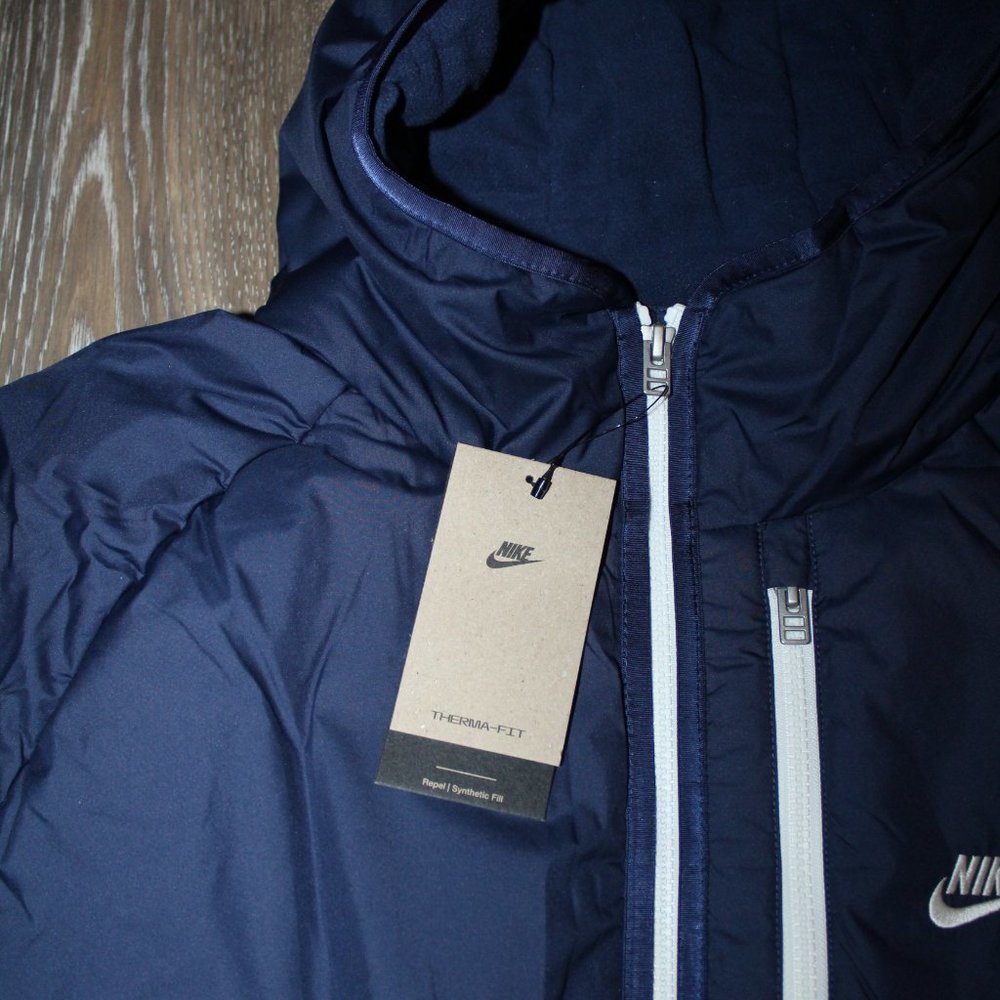 NWT NIKE MEN'S THERMA FULL ZIP WINTER HOODED JACKET NAVY BLUE - Picture 4 of 7